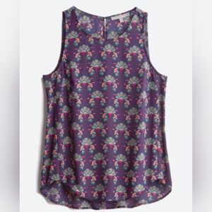 Daniel Rainn Jewel Tone Filigree Print Sleeveless Blouse, XL, Boho Tank, Navy